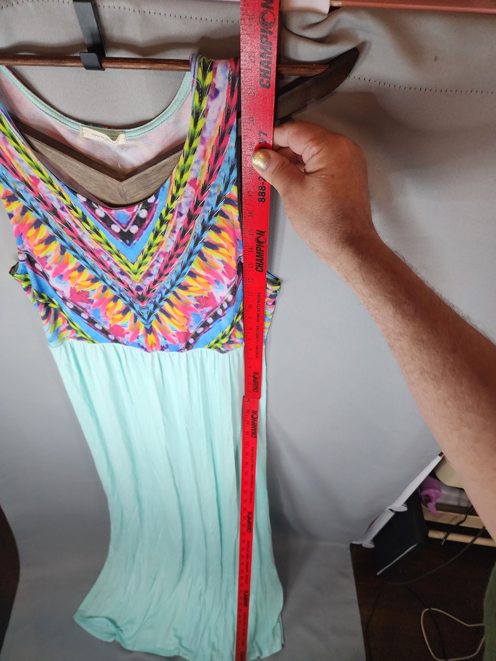 12 Pm By Mon Ami Mint Maxi Dress with Colorful Printed Bodice - Picture 9 of 11